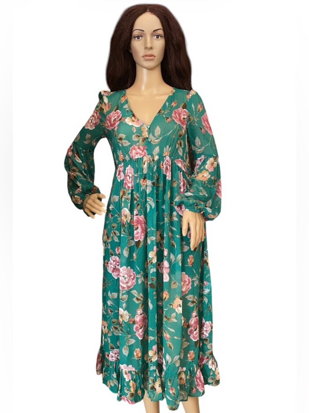 Auguste The Label Jeanne Martie emerald floral midi dress(No lining)